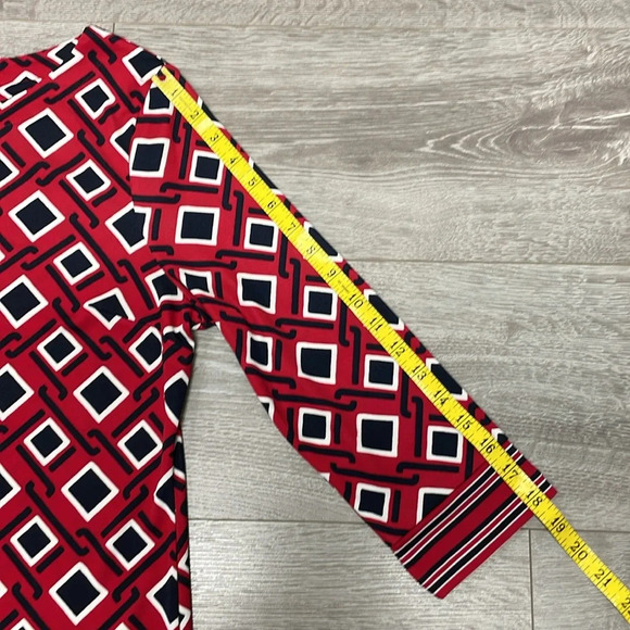 NWOT Talbots Petites 3/4 Sleeve Stretch Shift Dress Red Black White Print LP - Picture 12 of 16